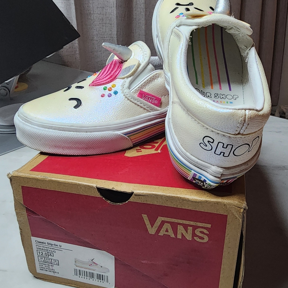 Vans Kids Unicorn Slip-On Shoes - White and Pink